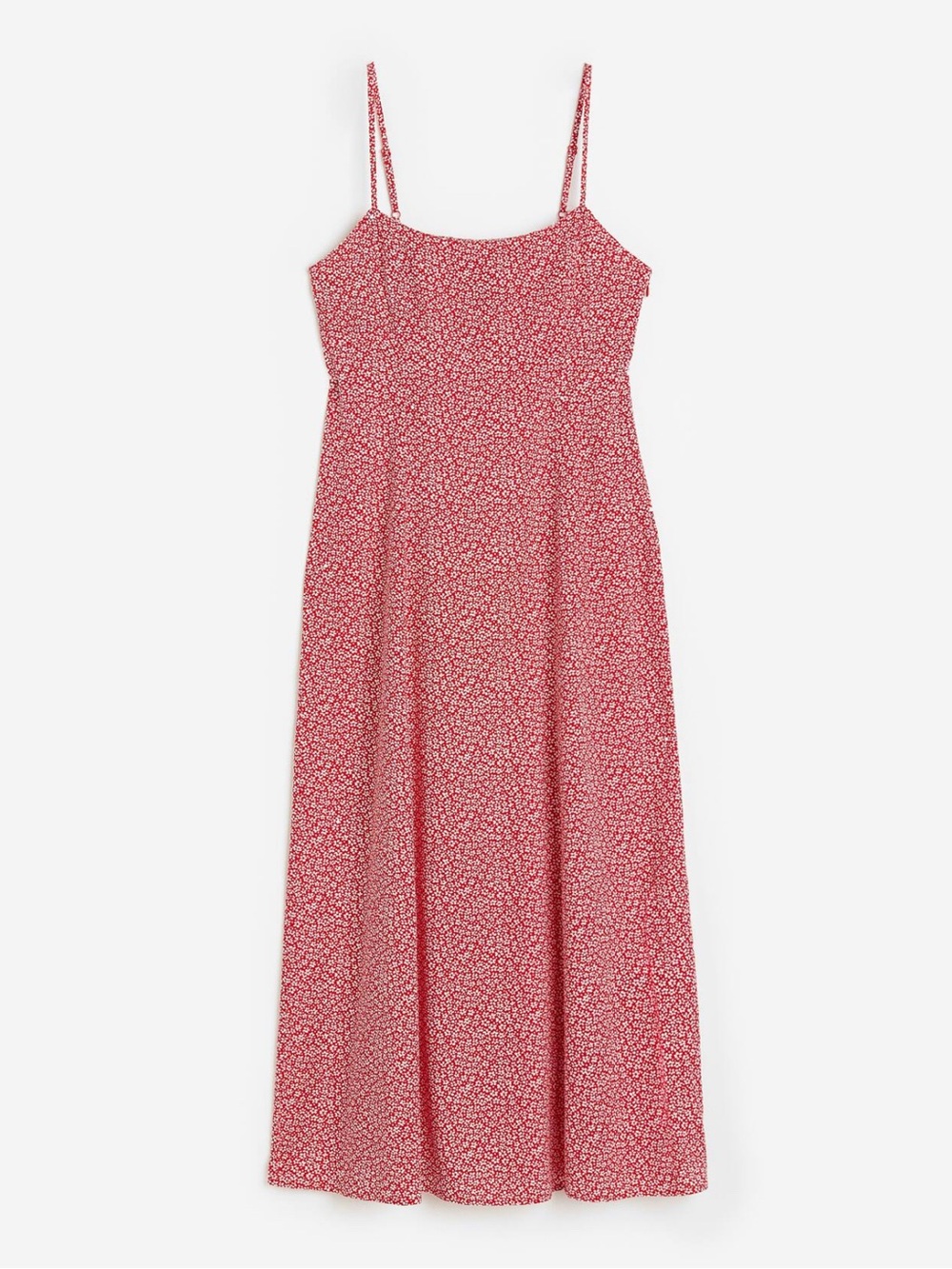 H&M Red Floral Midi Dress with Spaghetti Straps